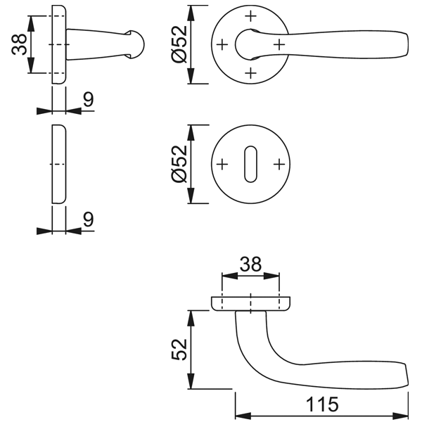 Ensemble sur rosace clé en L Maribor Hoppe Alu finition chromé mat pour porte de 37 - 47 mm