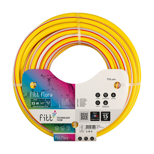 Tuyau d'arrosage Fitt Flora - Diamètre 12,5 mm - Longueur 15 mètres - Jaune