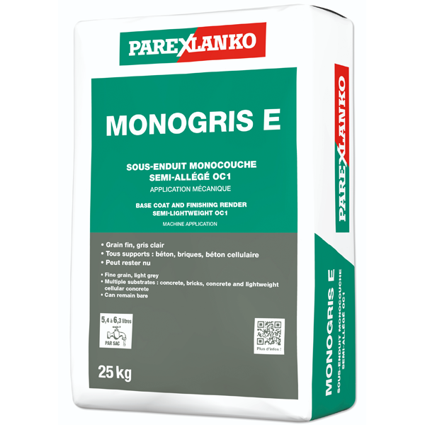 Sous-enduit monocouche semi-allégé d'imperméabilisation MONOGRIS E Sac de 25kg