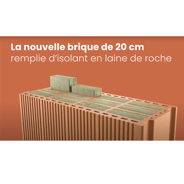 Brique Isobric base avec isolant en laine de roche - RC80 - R = 2,00 m².K/W - 500,0 MM x 200 MM x 299,0 MM