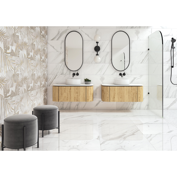 Faïence murale effet marbre - Baggio - 33,3 CM x 100,0 CM - ép. 7,00 MM - Blanc Brillant