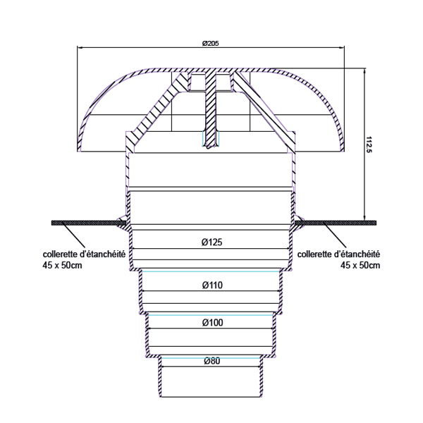 Chapeau de ventilation de toit avec moustiquaire diamètre 80 à 125 mm - PVC Ardoise