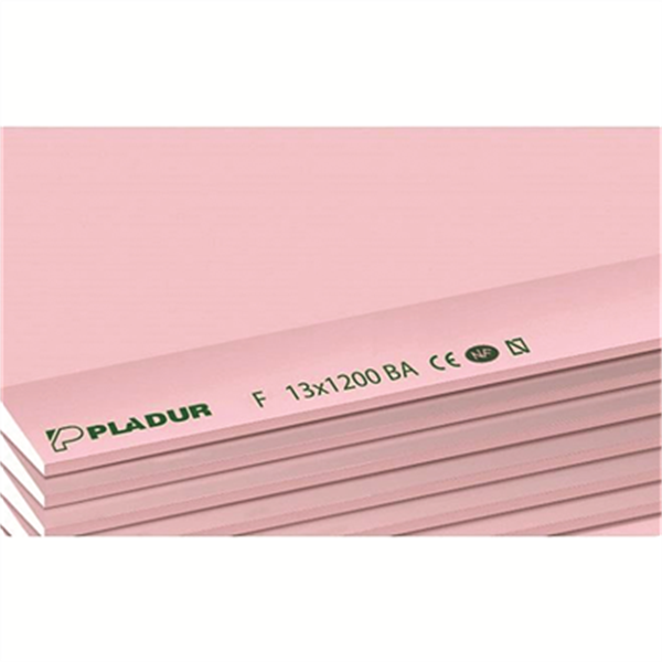 Plaque de plâtre haute résistance au feu - Pladur Feu F BA13 - 2,60 M x 1,20 M - ép. 13,0 MM
