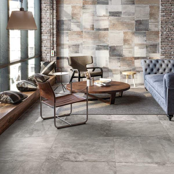 Carrelage intérieur grès cérame émaillé rectifié effet béton Vision - 60,0 cm x 60,0 cm - ép. 9,00 mm - Nuage