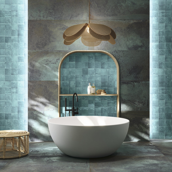 Carrelage intérieur en grès cérame rectifié effet béton Reef - 120,0 cm x 60,0 cm - ép. 8,90 mm - Aquamarine