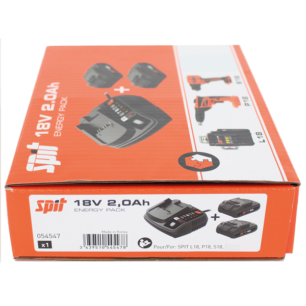 Pack énergie Spit avec 2 batteries 18V - 2 Ah et chargeur compact compatible L18 - S18 et P18