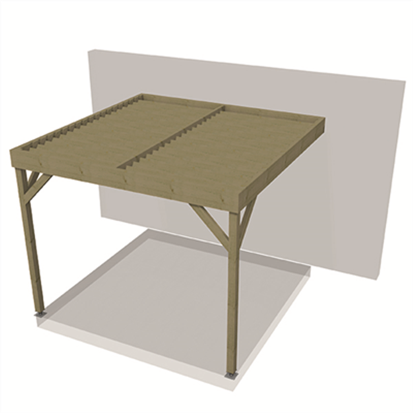 Pergola bois à adosser toit plat - Pin traité Classe 4 vert - en kit - 3 x 3 m - hauteur 2,20 m