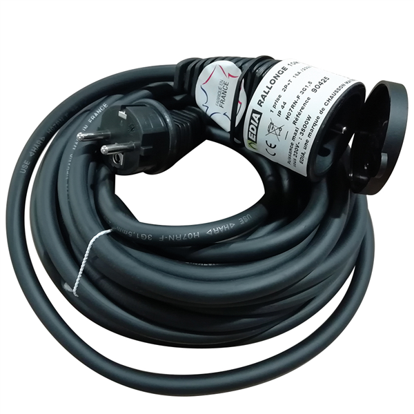 Rallonge de chantier Edia câble H07RN-F 3G1.5 longueur 10 mètres