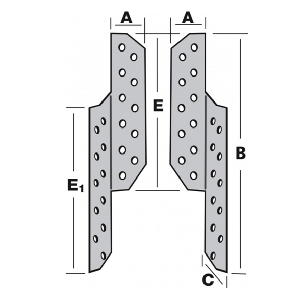 Patte de solivage gauche 45x200 mm épaisseur 2 mm