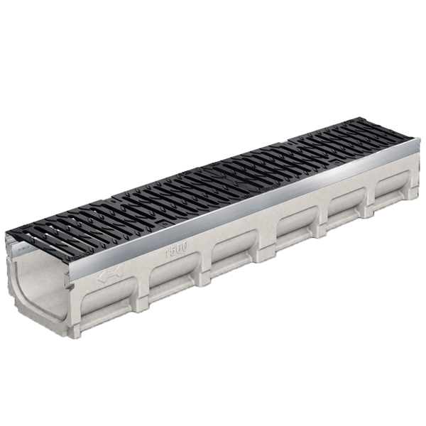Caniveau béton polymère MEADRAIN SVS 1500 feuillures acier galvanisé avec grille C250 - Largeur 150 mm - Longueur 1 m