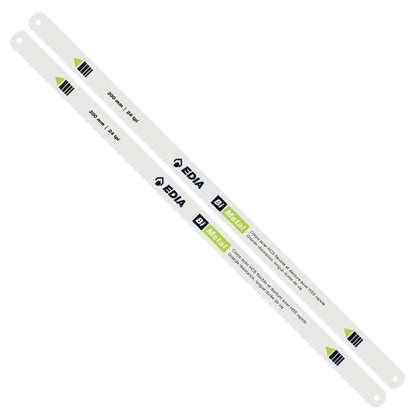 Lame de scie à métaux Edia en acier bi-métal pour métal et plastique - longueur 300 mm - lot de 2