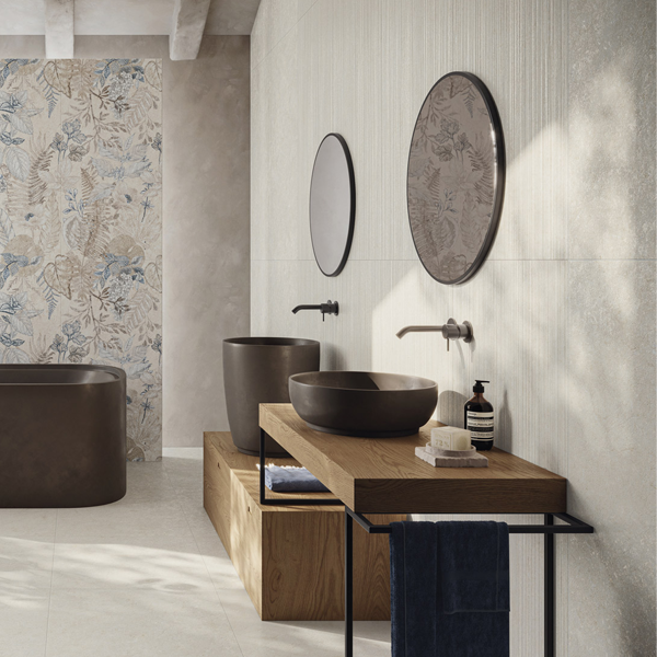 Faïence salle de bain en grès cérame fin rectifié - Mockup - 100,0 CM x 40,0 CM - ép. 7,00 MM - Ostuni Line White