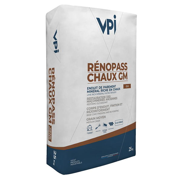 Enduit de parement à la chaux - Rénopass Chaux Grain Moyen - Champagne - sac de 25 kg