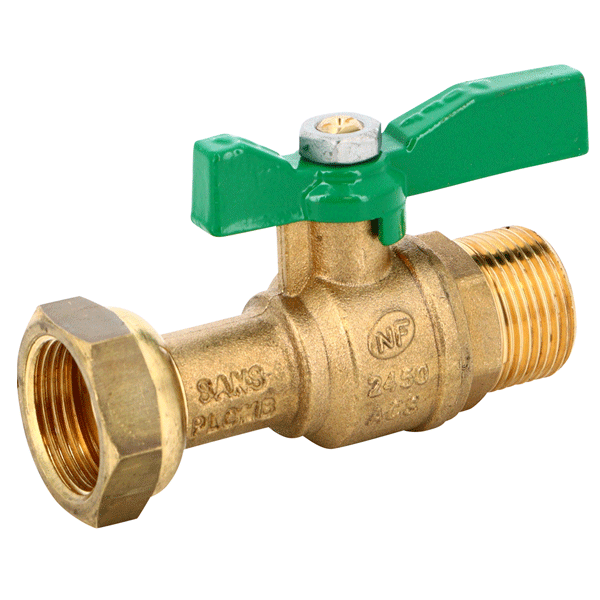 Vanne compteur d'eau NF droit mâle en laiton - poignée verte - DN15 - MF 3/4"
