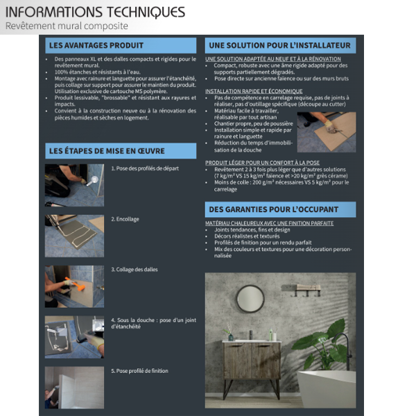 Revêtement mural composite Revela en dalle de 65,0 CM x 37,5 CM - ép. 5,00 MM - Zanzibar