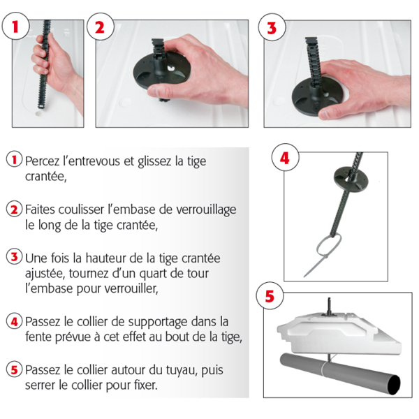 Suspente de tuyau de canalisation Ø100 et Ø125 mm Nicoll Fixotube pour eaux usées - long. max 725 mm - lot de 8
