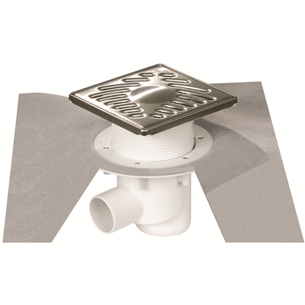 Siphon PVC pour sol carrelé Diam. 50/63 mm avec grille et cadre inox 304 - Sortie ver