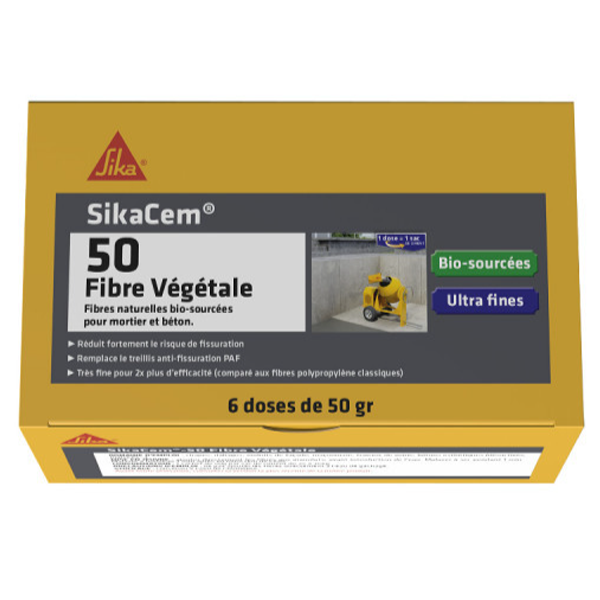 Fibres naturelles Bio-sourcées pour béton et mortier - SikaCem 50 Fibre Végétale - Boîte de 6 sachets de 50 g
