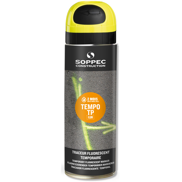 Traceur de chantier TEMPO TP fluorescent temporaire 2-8 semaines couleur jaune 500 ml