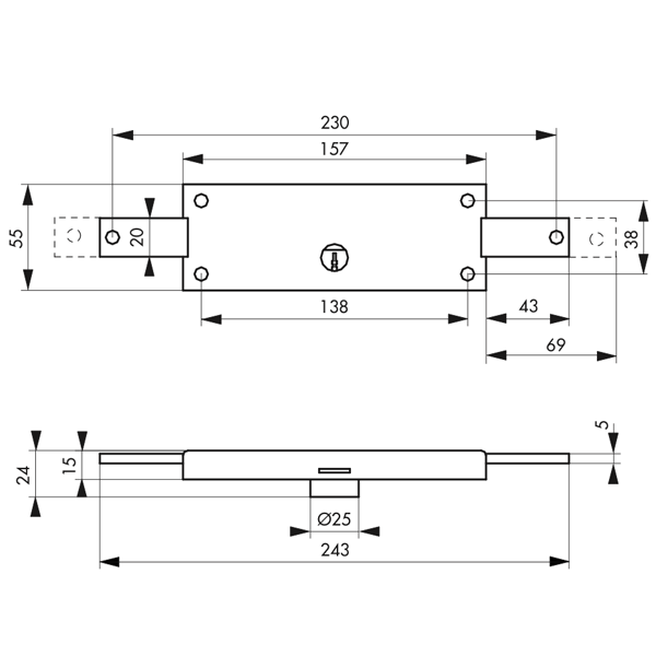 Serrure de sûreté  pour rideau métallique Thirard - 2 points de condamnation latéraux par cylindre - 3 clés