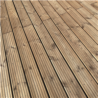 Lame de terrasse bois en Pin du Nord striée - Nuséo - Traité classe 4 vert - 145 MM x 27,00 MM - Longueur 4,80 M