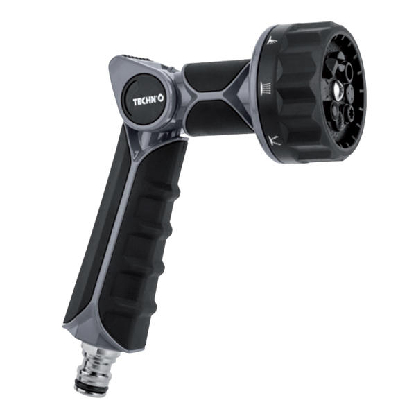 Pistolet d'arrosage 8 jets - Régulateur débit - Connecteur métal - Métal tri-matière - Techn'O Fitt