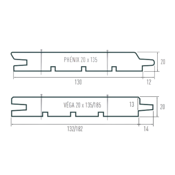 Bardage bois brûlé pour l'extérieur en Mélèze - Profil Carbonlames Diablo - 135 x 26,00 MM - 3,5 m
