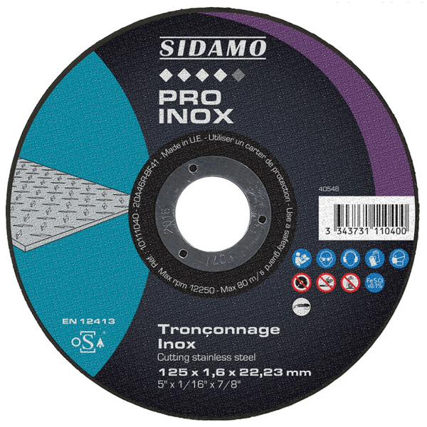 Disque à tronçonner Pro Inox 125 mm épaisseur 1.6 mm Sidamo 10111040