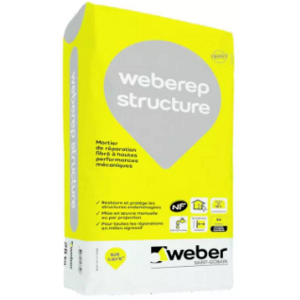 Mortier de réparation fibré Weber Rep Structure à haute performance mécanique