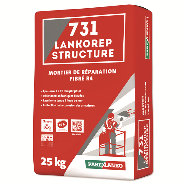 Mortier de réparation des bétons - fibré à retrait compensé - 731 Lankorep Structure 731 - Sac de 25 KG