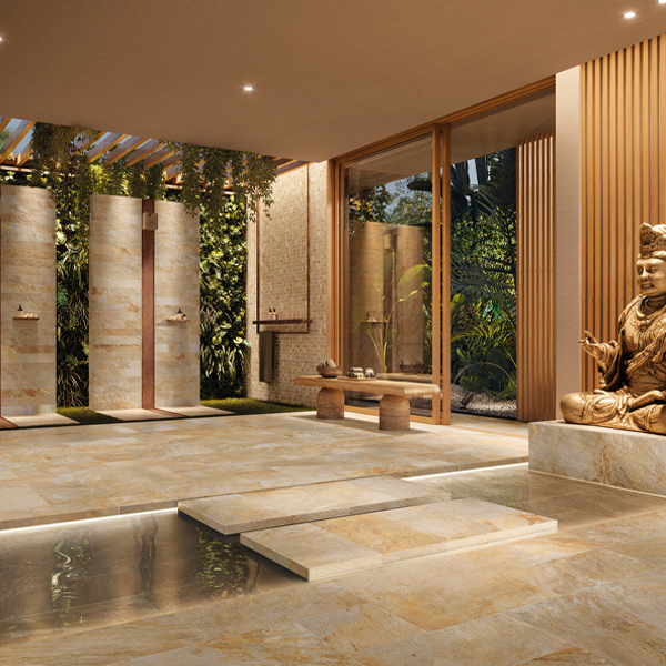 Carrelage extérieur antidérapant effet pierre de Bali - Zéphyr - 60,0 CM x 60,0 CM - ép. 20,00 MM - Gold