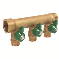Collecteur distribution laiton FM3/4" Portée plate - Mini-vannes 4 départs 1/2