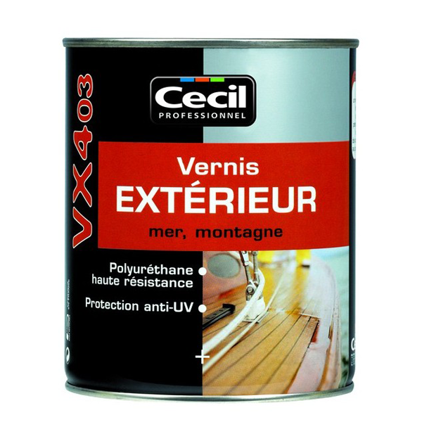 Vernis bois extérieur VX403 Cecil - Haute protection U.V - Incolore brillant - Pot 2,5L