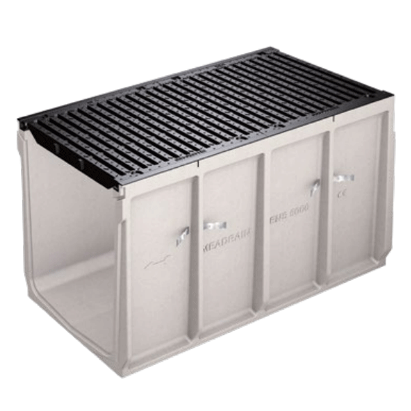 Caniveau béton polymère Meadrain ENS 5000 avec grille passerelle en fonte ductile D400 - 1 m