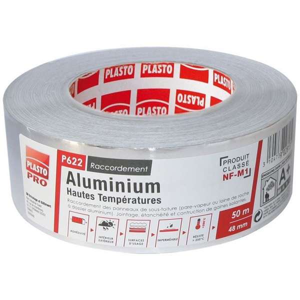 Adhésif aluminium 3M résistant hautes températures P622 50 m x 48 mm