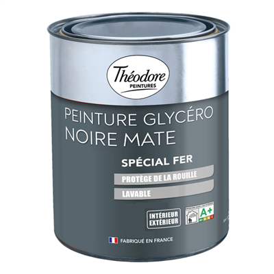Peinture glycéro antirouille spéciale fer - Théodore Peintures - Noir mat - Pot de 0,5L