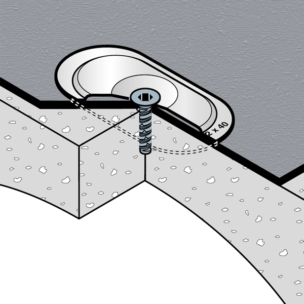 Plaquette de répartition nervurée pour fixation sur étanchéité synthétique - alu/zinc - trou de 5 mm - 82 x 40 mm - 1000 pièces
