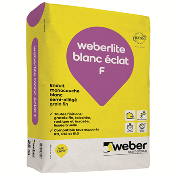 Enduit monocouche semi-allégé - Weberlite F blanc éclat - sac de 25 kg