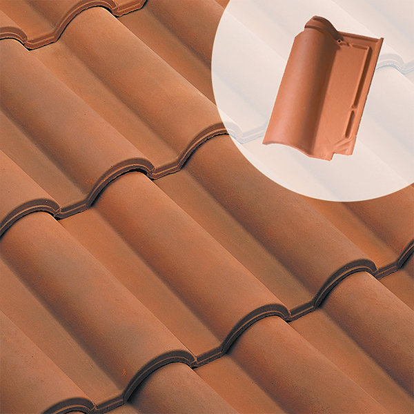 Tuile en terre cuite - Romane Sans - double emboîtement grand moule fortement galbée - Brun rustique