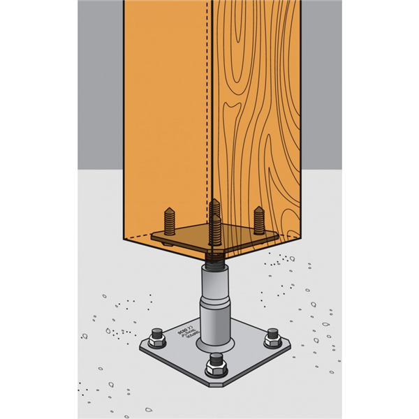 Pied de poteau réglable prêt à fixer Simpson  en acier électrozingué - avec fixations - hauteur 100 à 150 mm
