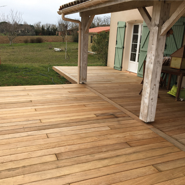 Lame de terrasse en bois exotique - Garapa KD Lisse - Classe 2 - 120 x 21 mm - Longueur 1,55 m