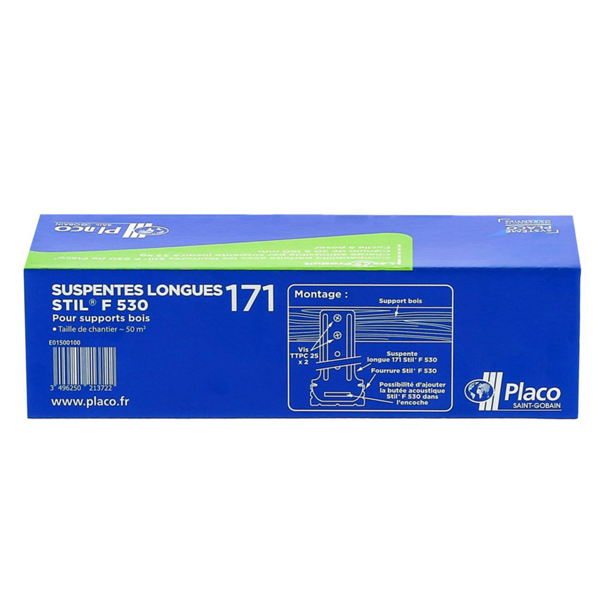 Suspente Longue Stil F530 pour plafond sur support bois - 171 mm x 43 mm - Boîte de 100