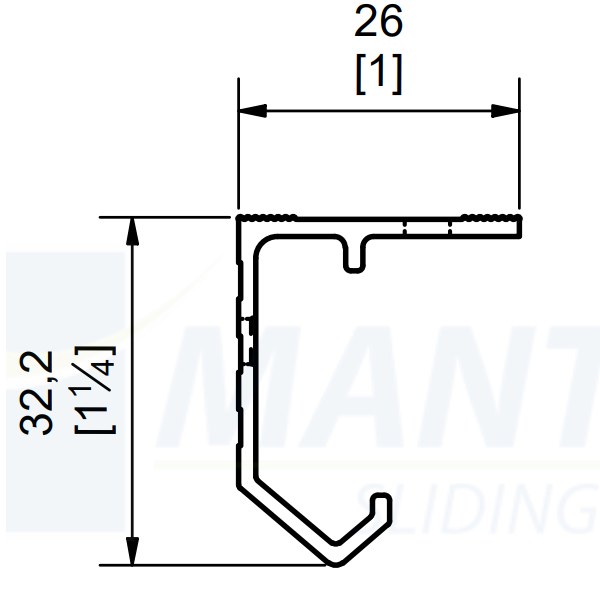 Rail aluminium simple voie pré-percé Mantion Tubel pour porte de placard - longueur 300 cm