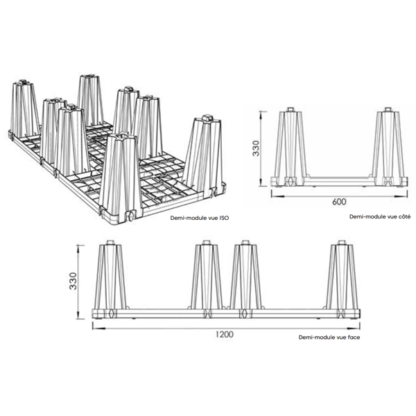 Bassin de rétention et d'infiltration des eaux pluviales enterré - demi-module Optibox - 1200 x 600 mm - Hauteur 330 mm