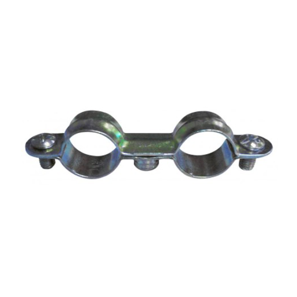 Collier sanitaire double - Fixation tuyauteries plomberie - Ø16 mm - Acier zingué blanc - Lot de 10