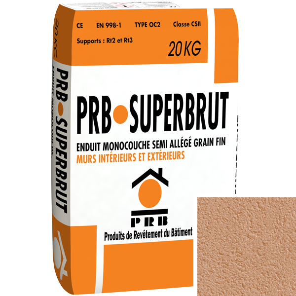 Enduit monocouche semi-allégé à grain fin PRB Superbrut type OC2 - Marrakech - sac de 20 kg