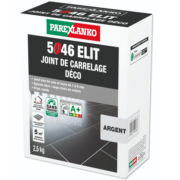 Joint de carrelage déco - 5046 Elit - sol et mur joints de 1 à 6 mm - Argent Sac de 2,5 KG