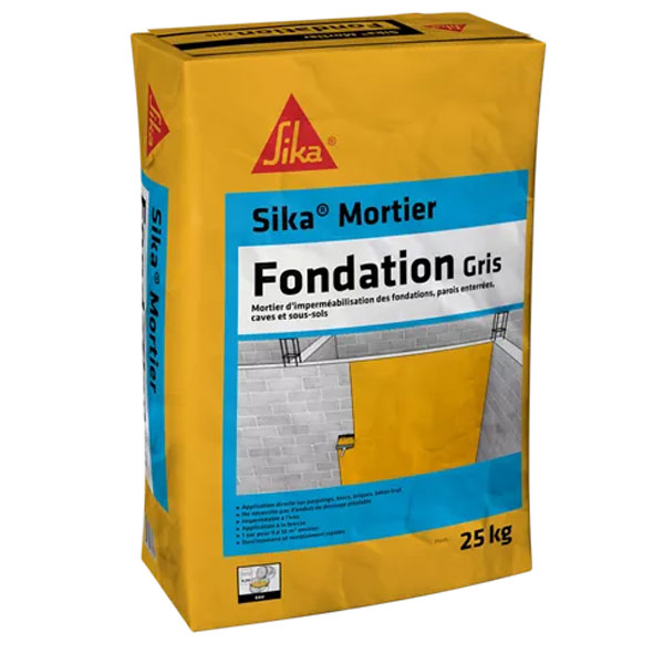 Enduit imperméabilisant pour fondations et parois enterrées - Mortier fondation SP Sika - sac de 25 kg