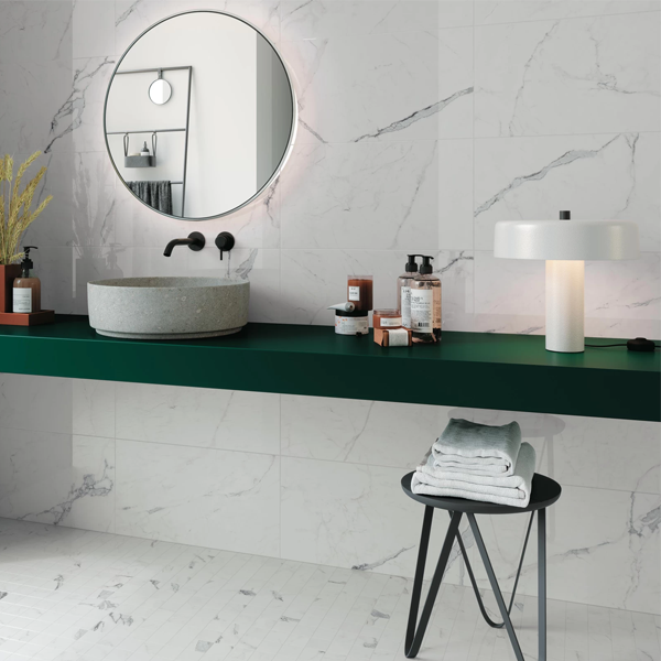 Carrelage intérieur en grès cérame émaillé effet pierre Exigo - 60,0 CM x 30,0 CM - ép. 8,00 MM - Calacatta