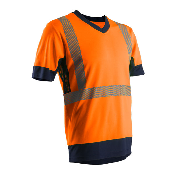 T-shirt de travail haute visibilité orange col en V avec bandes rétroréfléchissantes - KOMO II - Taille L